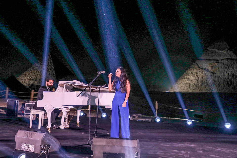 RCM Bocelli-Jameel Scholar performs in front of the Pyramids of Giza